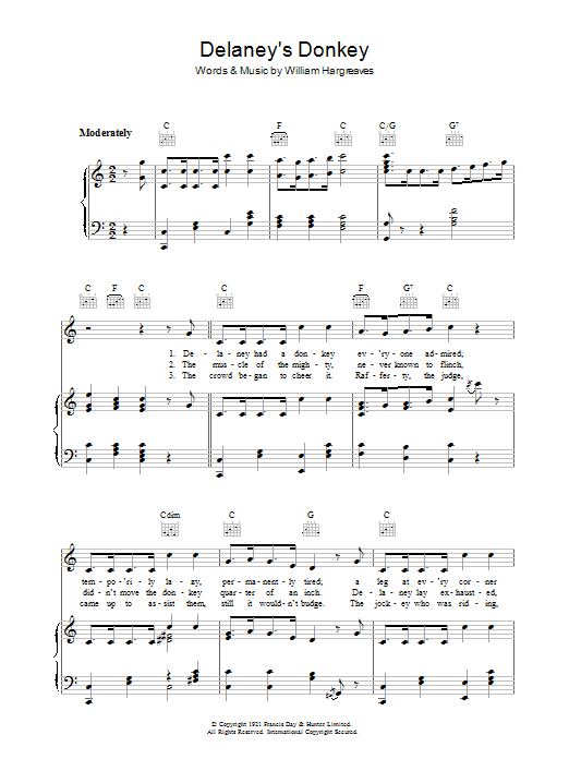Delaney's Donkey (Piano, Vocal & Guitar Chords) von Will Hargreaves