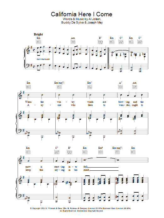 California Here I Come (Piano, Vocal & Guitar Chords) von Al Jolson