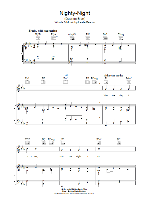 Nighty-Night (Duerme Bien) (Piano, Vocal & Guitar Chords) von Leslie Beacon