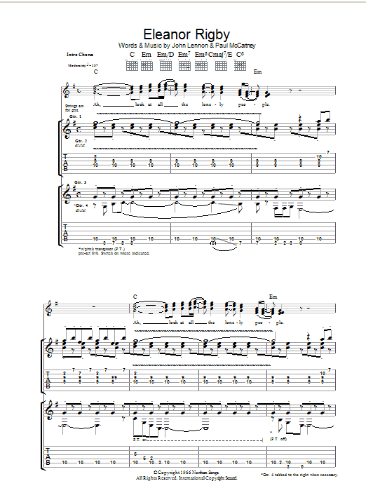 Eleanor Rigby (Guitar Tab) von The Beatles