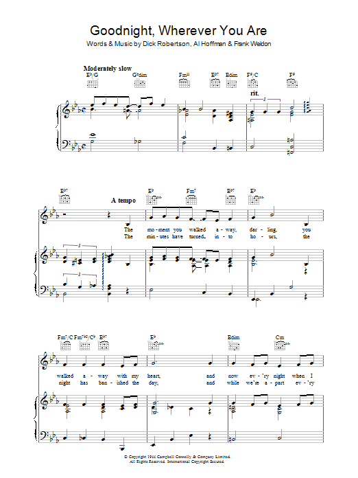 Goodnight, Wherever You Are (Piano, Vocal & Guitar Chords) von Dick Robertson