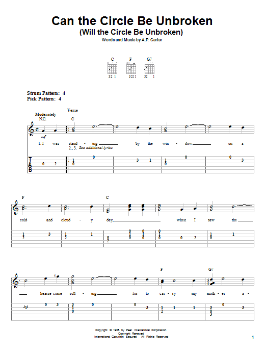 Can The Circle Be Unbroken (Will The Circle Be Unbroken) (Easy Guitar Tab) von The Carter Family