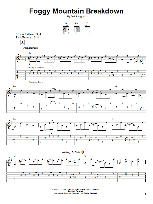 Foggy Mountain Breakdown (Easy Guitar Tab) von Flatt & Scruggs