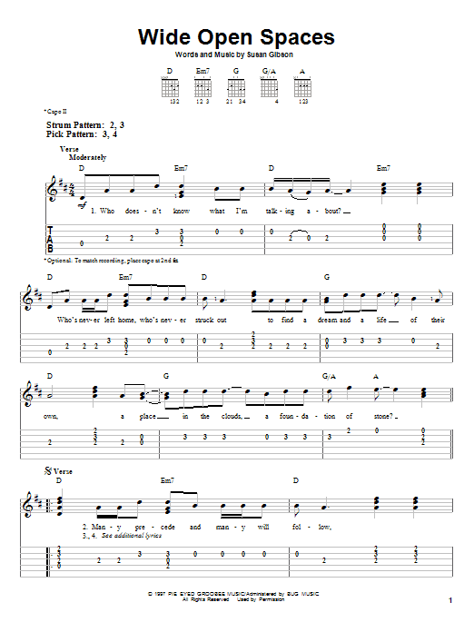 Wide Open Spaces (Easy Guitar Tab) von The Chicks