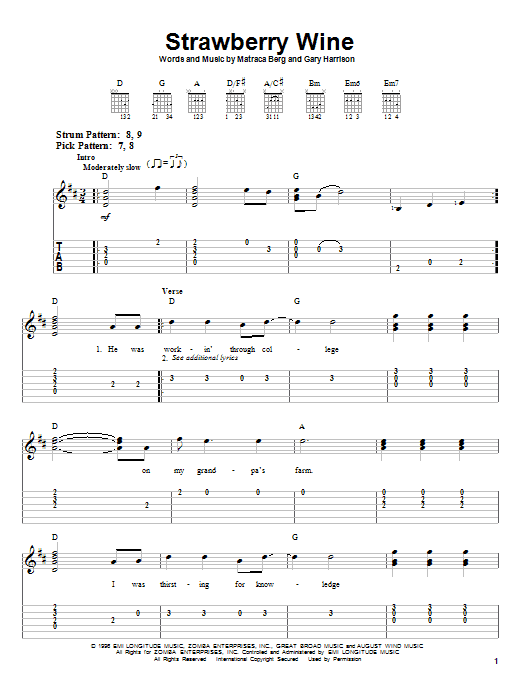 Strawberry Wine (Easy Guitar Tab) von Deana Carter