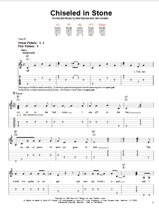 Chiseled In Stone (Easy Guitar Tab) von Vern Gosdin