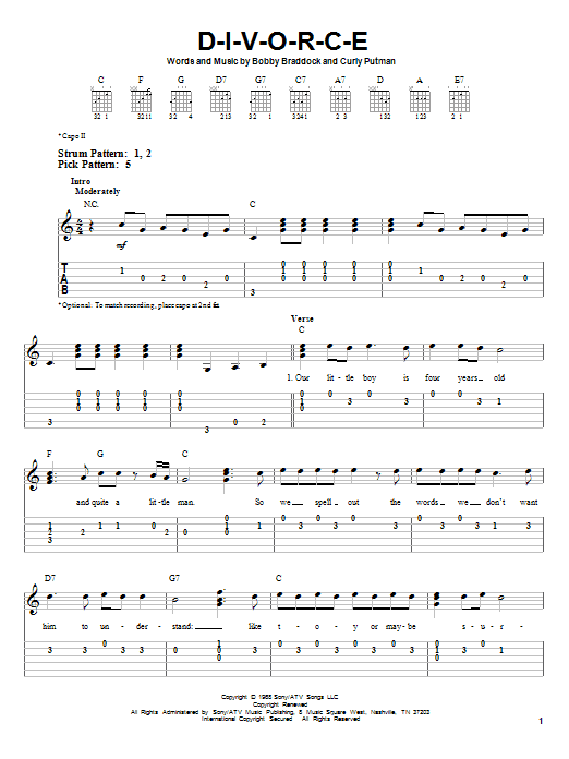 D-I-V-O-R-C-E (Easy Guitar Tab) von Tammy Wynette