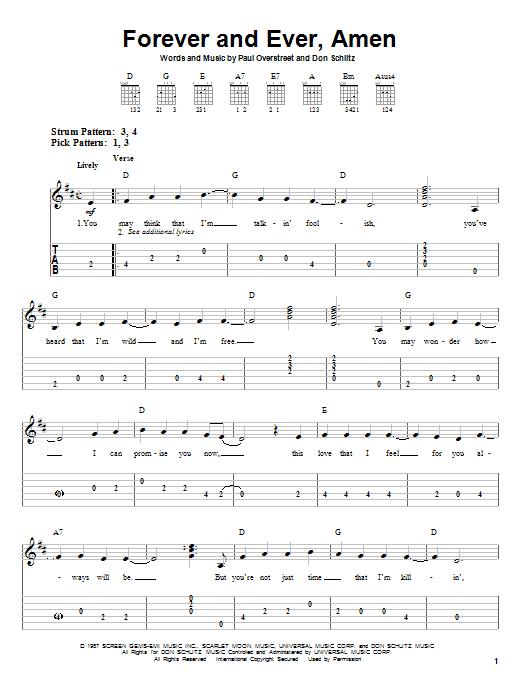 Forever And Ever, Amen (Easy Guitar Tab) von Randy Travis