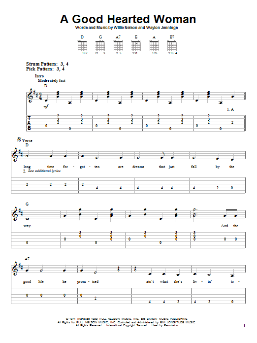 A Good Hearted Woman (Easy Guitar Tab) von Waylon Jennings & Willie Nelson