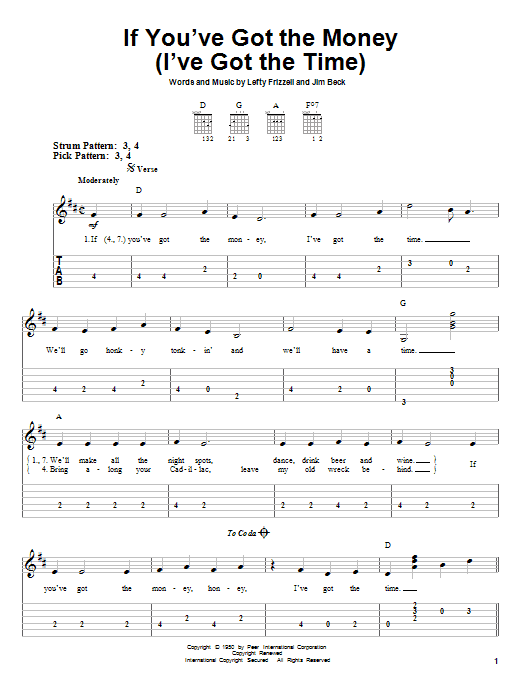 If You've Got The Money (I've Got The Time) (Easy Guitar Tab) von Lefty Frizzell