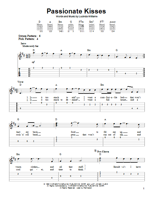 Passionate Kisses (Easy Guitar Tab) von Mary Chapin Carpenter