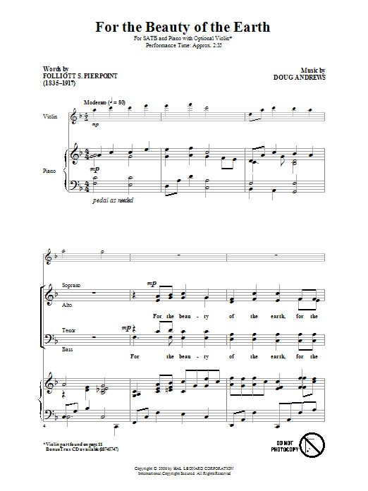 For The Beauty Of The Earth (SATB Choir) von Doug Andrews