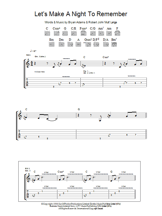 Let's Make A Night To Remember (Guitar Tab) von Bryan Adams