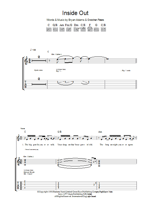 Inside Out (Guitar Tab) von Bryan Adams