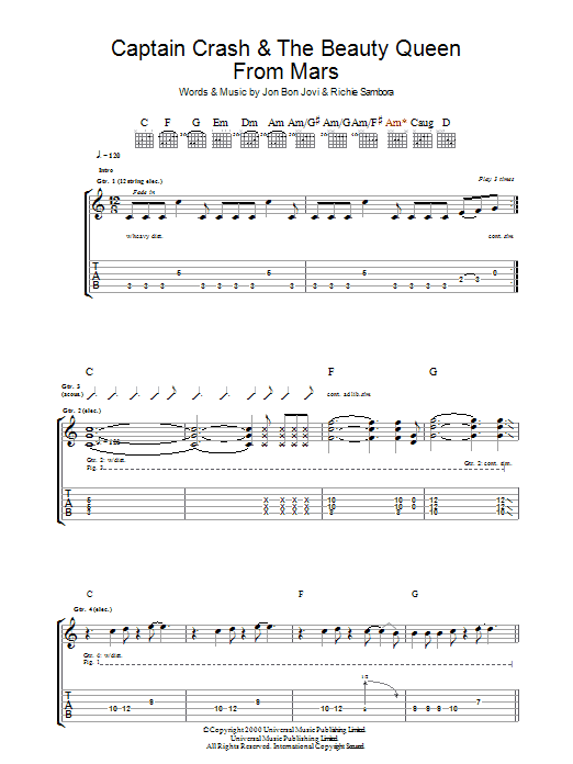 Captain Crash & The Beauty Queen From Mars (Guitar Tab) von Jon Bon Jovi