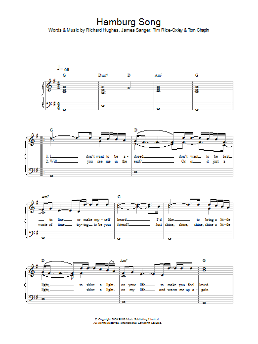Hamburg Song (Piano, Vocal & Guitar Chords) von Keane