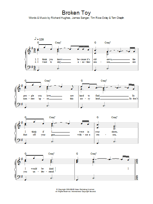 Broken Toy (Piano, Vocal & Guitar Chords) von Keane