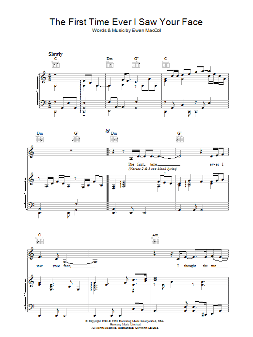 The First Time Ever I Saw Your Face (Piano, Vocal & Guitar Chords) von Roberta Flack