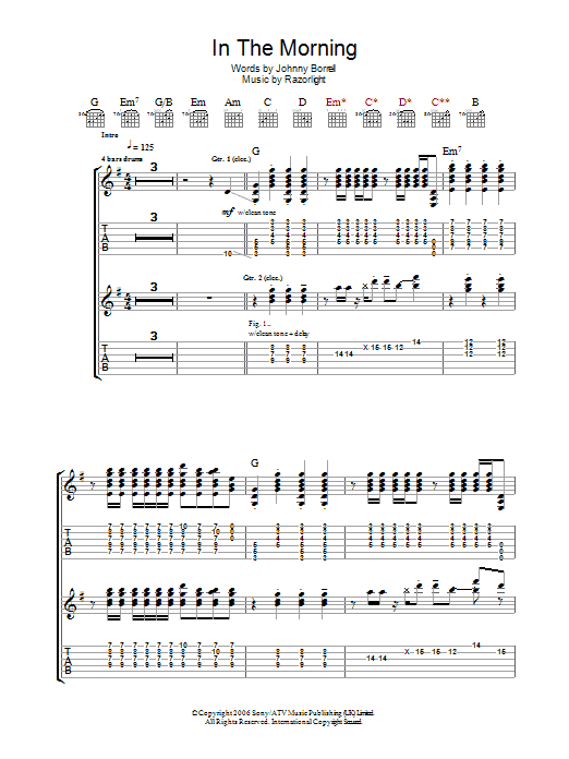 In The Morning (Guitar Tab) von Razorlight