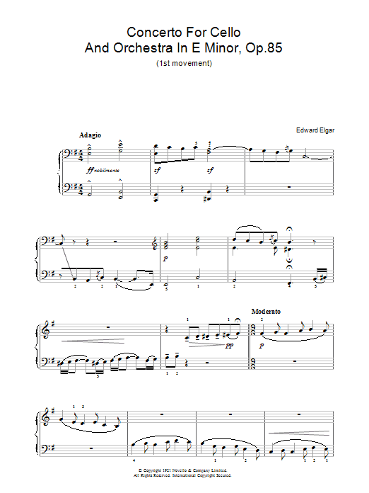 Concerto For Cello And Orchestra In E Minor, Op.85 (Piano Solo) von Edward Elgar