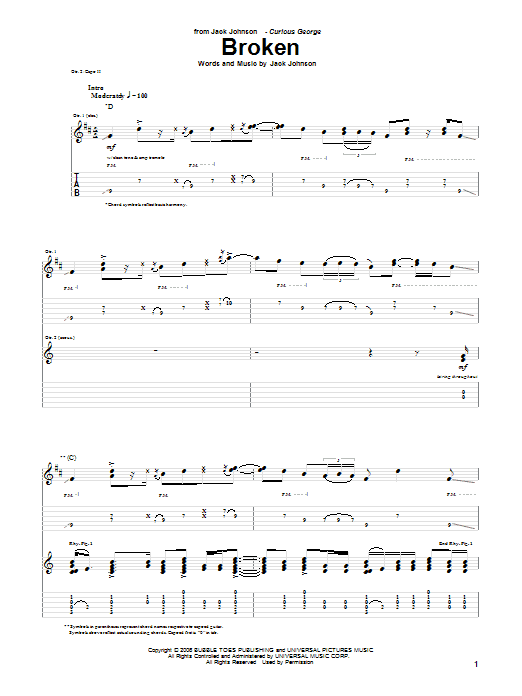 Broken (Guitar Tab) von Jack Johnson