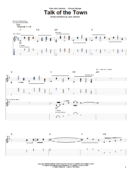 Talk Of The Town (Guitar Tab) von Jack Johnson