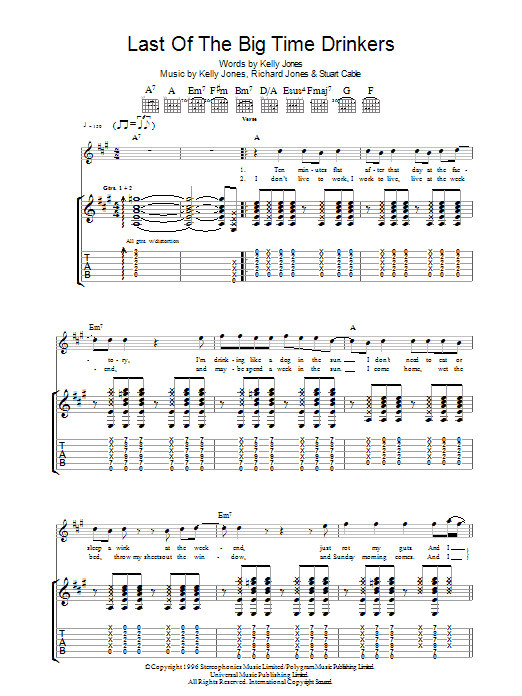 Last Of The Big Time Drinkers (Guitar Tab) von Stereophonics