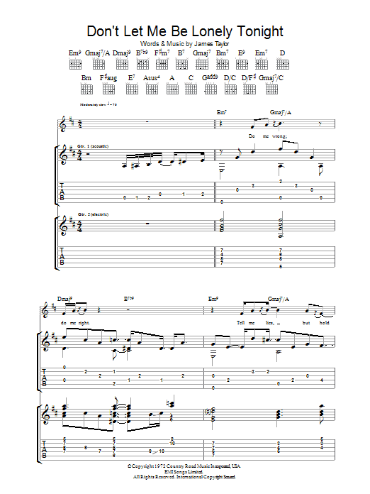 Don't Let Me Be Lonely Tonight (Guitar Tab) von James Taylor