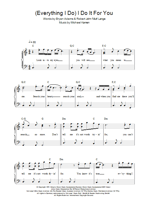 (Everything I Do) I Do It For You (Easy Piano) von Bryan Adams