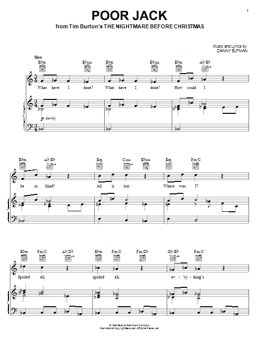 Poor Jack (from The Nightmare Before Christmas) (Piano, Vocal & Guitar Chords (Right-Hand Melody)) von Danny Elfman
