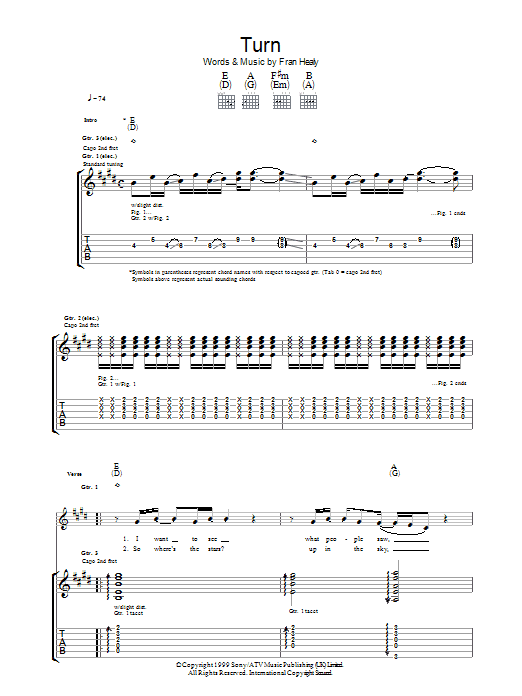 Turn (Guitar Tab) von Travis