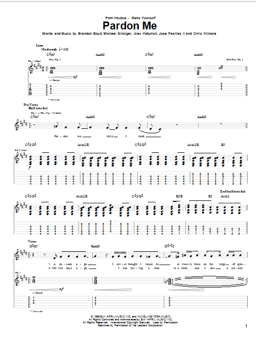 Pardon Me (Guitar Tab) von Incubus