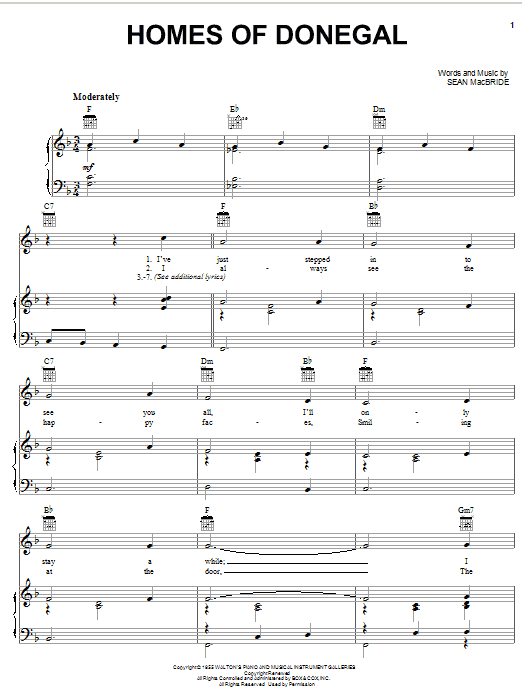 Homes Of Donegal (Piano, Vocal & Guitar Chords (Right-Hand Melody)) von Sean Macbride