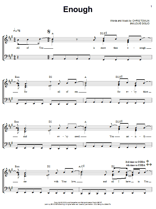 Enough (Piano, Vocal & Guitar Chords (Right-Hand Melody)) von Chris Tomlin