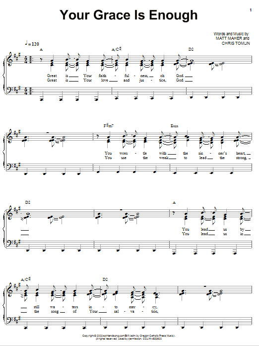 Your Grace Is Enough (Piano, Vocal & Guitar Chords (Right-Hand Melody)) von Chris Tomlin