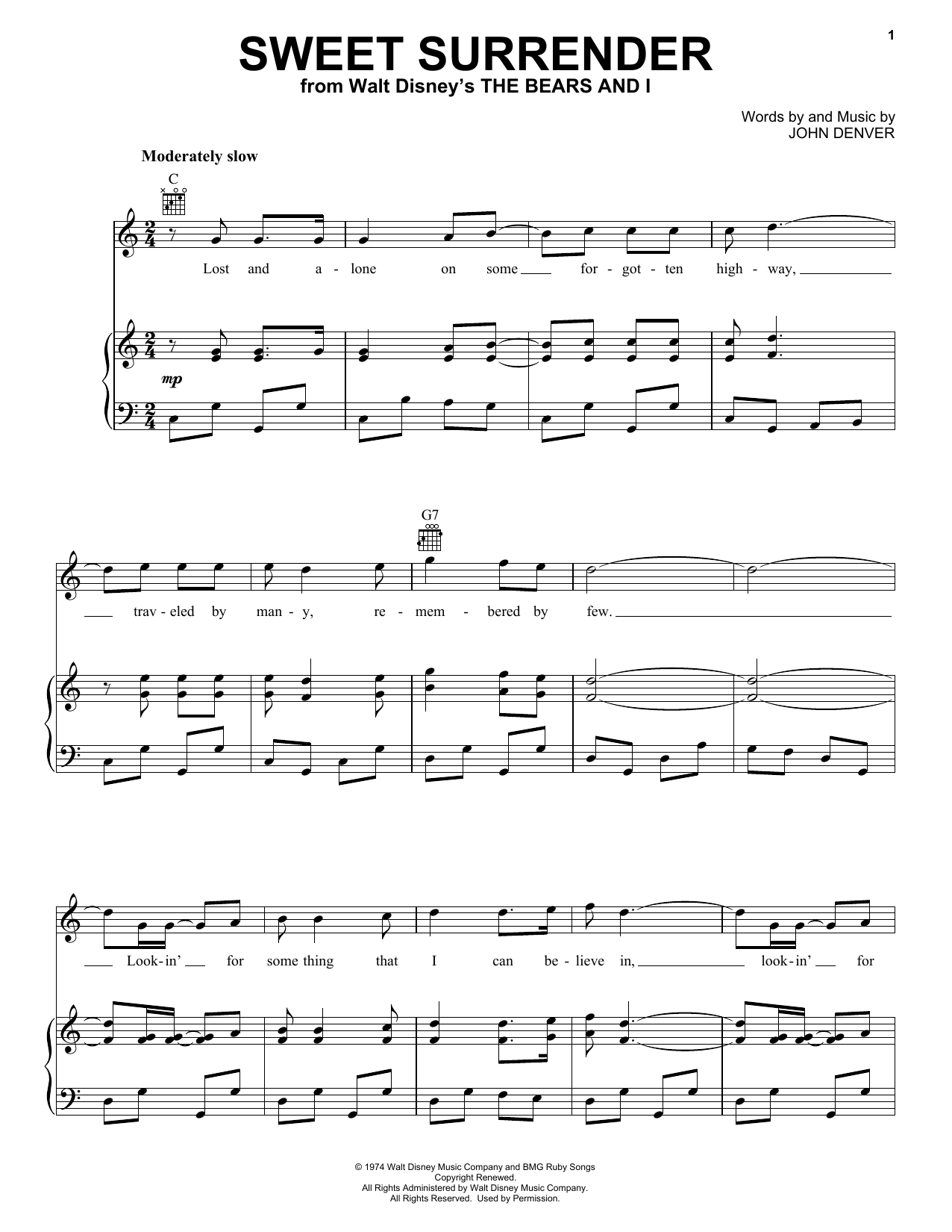 Sweet Surrender (Piano, Vocal & Guitar Chords (Right-Hand Melody)) von John Denver