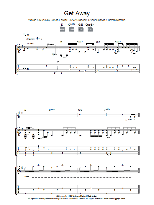 Get Away (Guitar Tab) von Ocean Colour Scene