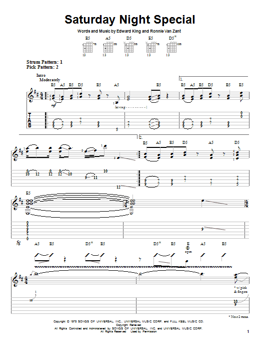 Saturday Night Special (Easy Guitar Tab) von Lynyrd Skynyrd