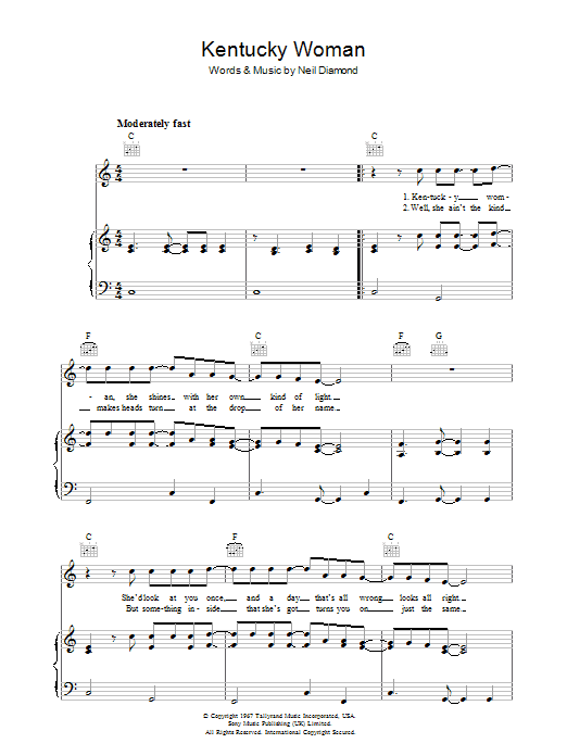 Kentucky Woman (Piano, Vocal & Guitar Chords) von Neil Diamond