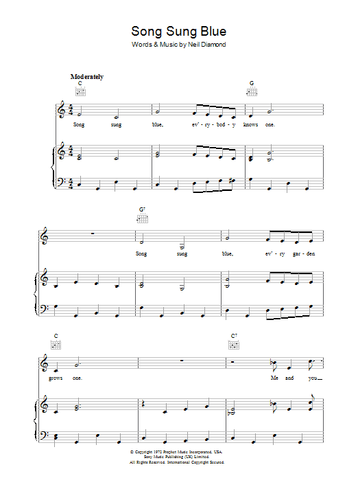 Song Sung Blue (Piano, Vocal & Guitar Chords) von Neil Diamond