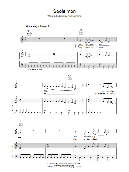 Soolaimon (Piano, Vocal & Guitar Chords) von Neil Diamond