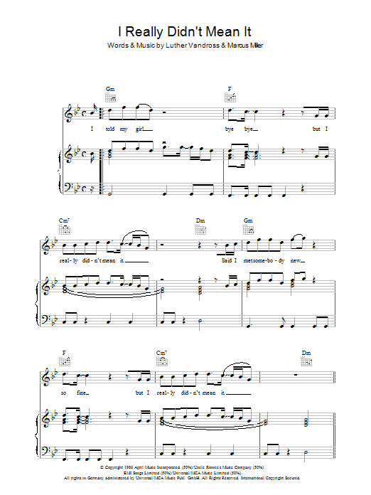 I Really Didn't Mean It (Piano, Vocal & Guitar Chords) von Luther Vandross