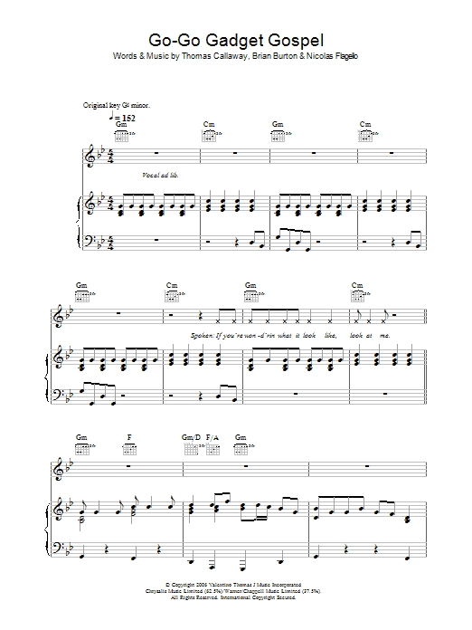 Go-Go Gadget Gospel (Piano, Vocal & Guitar Chords) von Gnarls Barkley