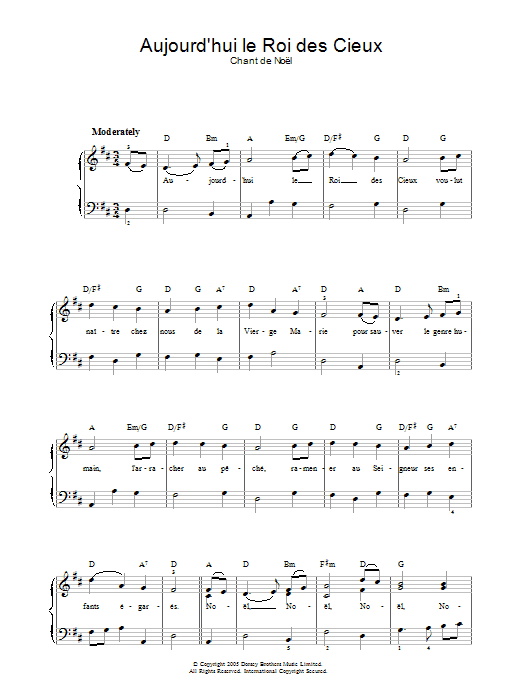 Aujourd'hui Le Roi Des Cieux (Piano, Vocal & Guitar Chords) von Christmas Carol