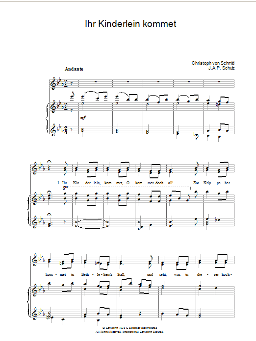 Ihr Kinderlein Kommet (Piano, Vocal & Guitar Chords) von Christmas Carol
