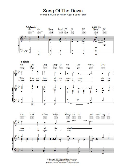 Song Of The Dawn (Piano, Vocal & Guitar Chords) von Milton Ager