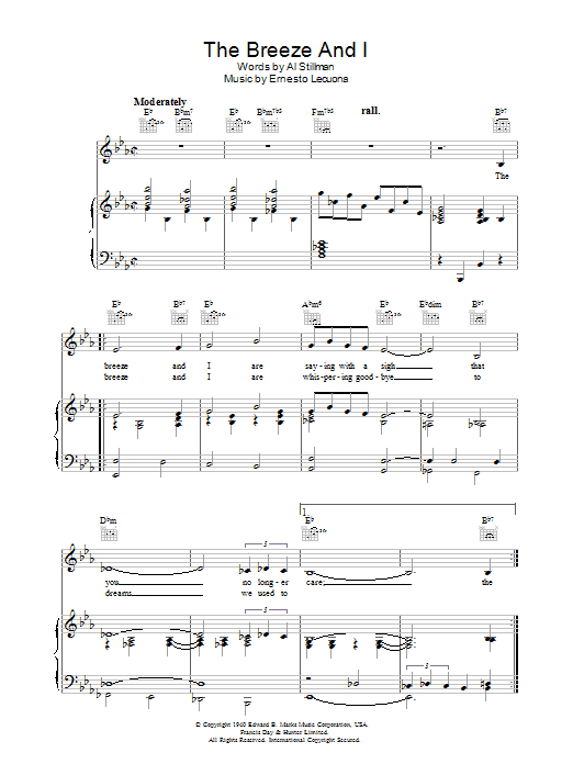 The Breeze And I (Piano, Vocal & Guitar Chords) von Ernesto Lecuona