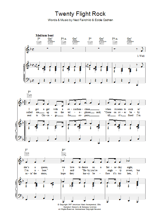 Twenty Flight Rock (Piano, Vocal & Guitar Chords) von Eddie Cochran