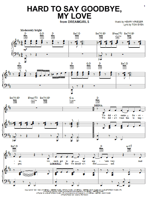Hard To Say Goodbye, My Love (Piano, Vocal & Guitar Chords (Right-Hand Melody)) von Tom Eyen