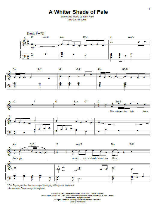 A Whiter Shade Of Pale (Piano & Vocal) von Procol Harum